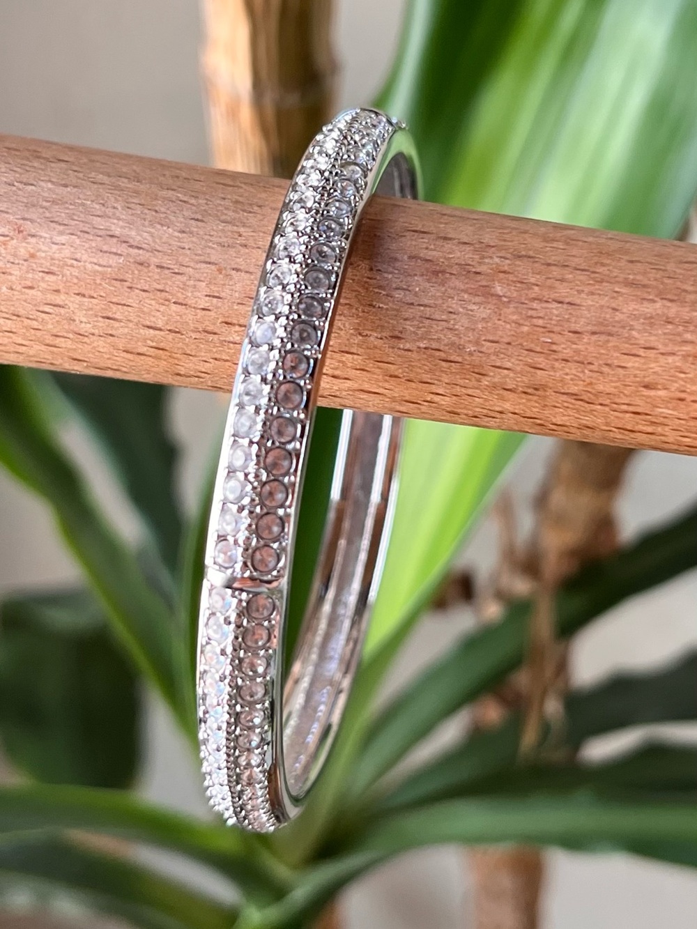 Authentic Swarovski Silver-Tone Clear Crystal Pavé Slip-On Bangle Bracelet